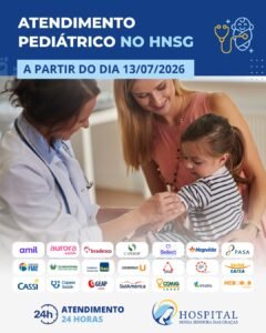 [08:42, 13/07/2026] +55 31 8703-3302: HNSG e IPSEMG articulam parceria com OncoSeven para garantir atendimento oncológico em Sete Lagoas O presidente do Conselho de Administração do Hospital Nossa Senhora das Graças, Aluísio Barbosa Júnior e o presidente do Instituto de Previdência dos Servidores do Estado de Minas Gerais (IPSEMG), André dos Anjos se reuniram na manhã desta quarta-feira (8) para viabilizar um modelo de parceria assistencial que garanta aos pacientes oncológicos de Sete Lagoas e região tratamento diretamente no Hospital Nossa Senhora das Graças. Na prática, o modelo evitará a ida de pacientes para Belo Horizonte. Assim, todo o tratamento será feito pela Oncologia do HNSG em Sete Lagoas, serviço oferecido pelo SUS e referência regional reconhecida pelo Ministério da Sa… [08:44, 13/07/2026] +55 31 8703-3302: HNSG amplia acesso à saúde infantil com atendimento pediátrico 24 horas no Pronto Atendimento O Hospital Nossa Senhora das Graças (HNSG) reforça seu compromisso com a assistência à saúde da população e disponibiliza atendimento pediátrico 24 horas em seu Pronto Atendimento, oferecendo mais segurança, comodidade e agilidade às famílias que necessitam de cuidados médicos para crianças e adolescentes. Com uma equipe médica qualificada e estrutura preparada para atender casos de urgência e emergência pediátrica, o HNSG garante assistência humanizada durante todos os dias da semana, inclusive aos finais de semana e feriados. O atendimento está disponível para beneficiários dos seguintes planos de saúde: Aurora Amil Bradesco Saúde Capesesp Cassi Cemig Saúde Copass CVRD/PASA Fundação Fiat Fundação Saúde Itaú FUNDAFFEMG Geap Hapvida IPSM Life Empresarial Medgold Saúde Caixa Select SulAmérica Usiminas Vitallis O Hospital Nossa Senhora das Graças segue investindo continuamente na ampliação e qualificação de seus serviços, reafirmando sua missão de oferecer atendimento de excelência, com qualidade, segurança e acolhimento, sempre colocando a saúde e o bem-estar das crianças e de suas famílias em primeiro lugar.